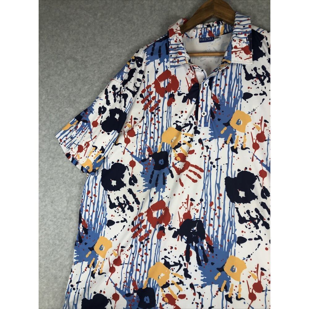 HRESKI Men's Golf Polo Shirt Size 2XL Hand Print / Paint Splatter - Picture 5 of 12